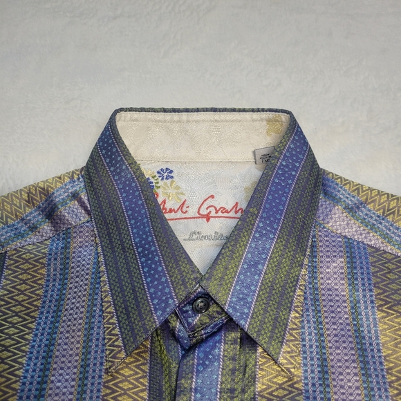 Robert Graham Limited Edition Mens Large Geometric Stripe Purple Silk 268/540 - Picture 2 of 12